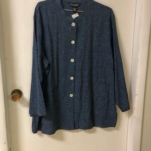 New Dialogue Blue Linen Blend Button Down Shirt 2XL jacket